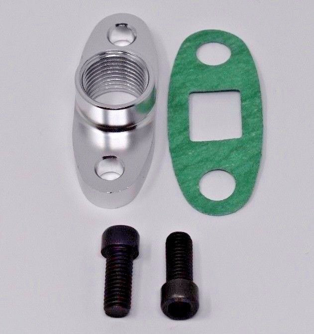 JackSpania Racing billet turbo oil drain inlet flange with gasket, 10AN, NPNT, compatible with Garrett T3 T4 GT40 turbochargers