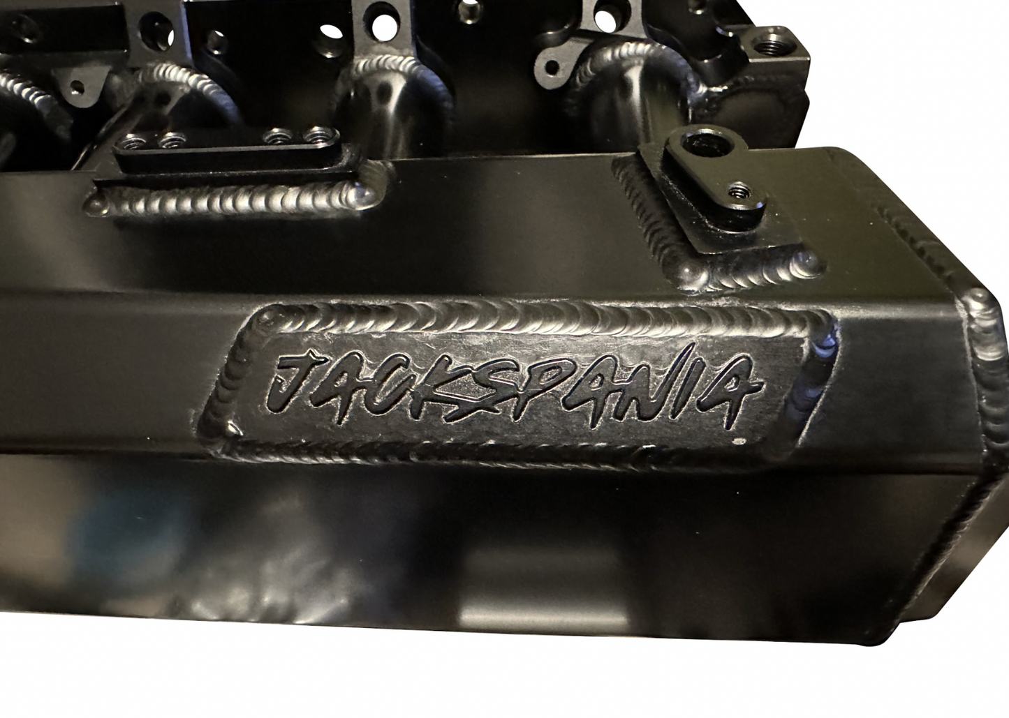 Jack Spania Racing K Series sheet metal intake manifold for K20Z3, K24, K Swap engines, shown on engine part.