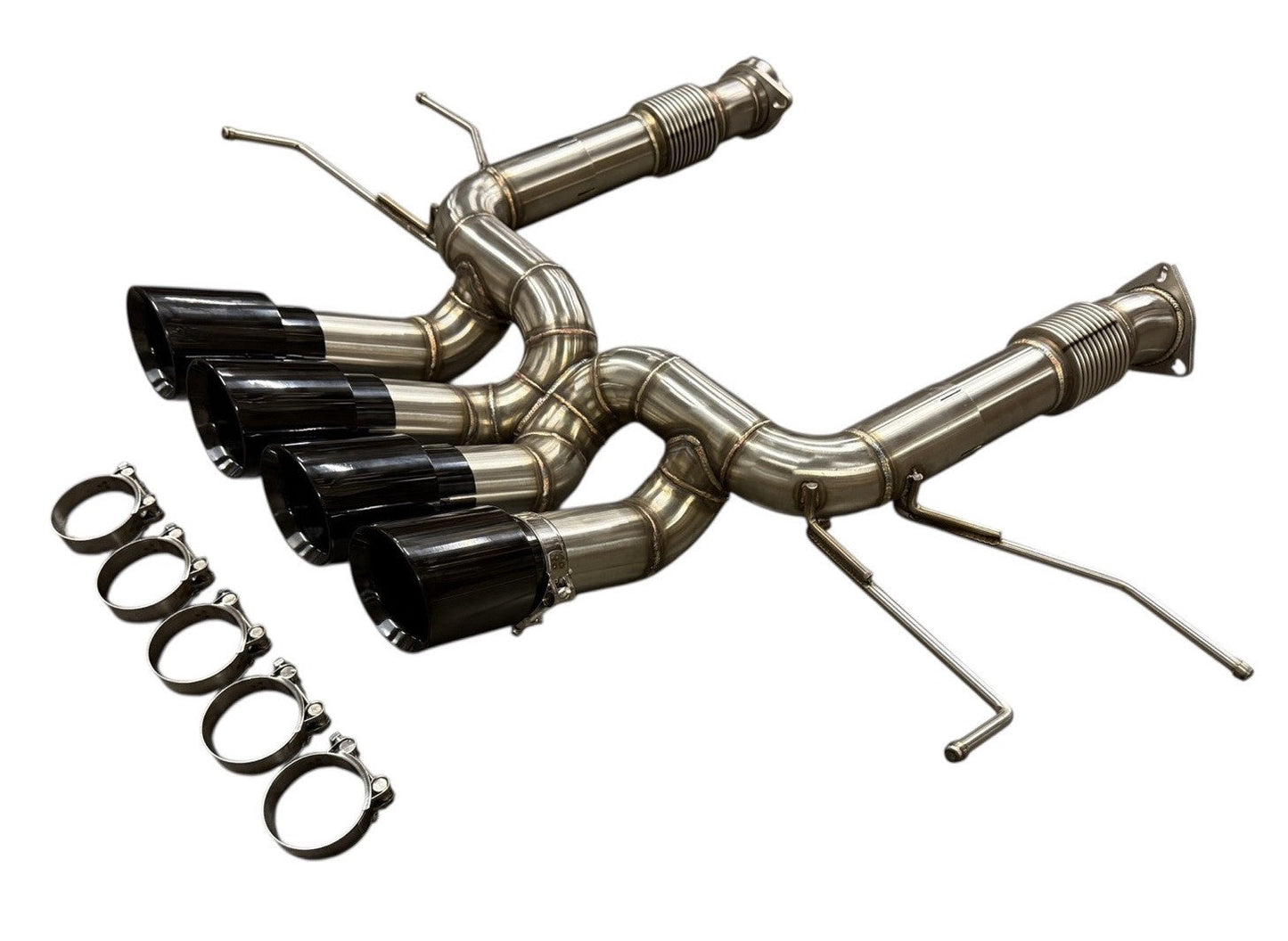 JackSpania Racing exhaust pipe for Chevrolet Corvette C8 Z06 5.5L V8, 3-inch muffler pipe, side view, durable exhaust parts.