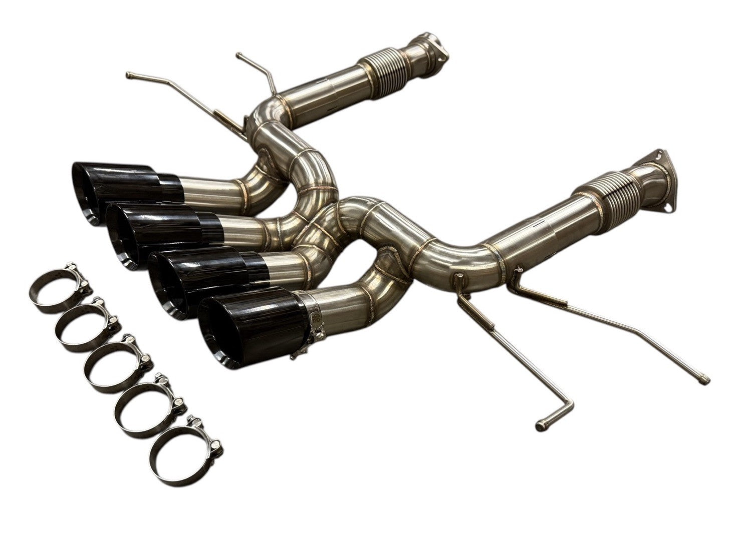 JackSpania Racing exhaust pipe for Chevrolet Corvette C8 Z06 5.5L V8, 3-inch muffler pipe, side view, durable exhaust parts.