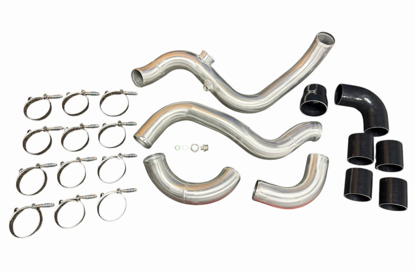 JackSpania Racing K Series intercooler piping kit for Honda Acura K Swap engines, showing polished metal pipes and connection points.