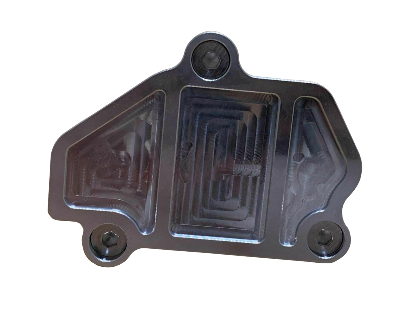 Jack Spania Racing Vtec solenoid block off plate for Honda Acura B-Series B16 B18 engine parts, shown in close-up image.