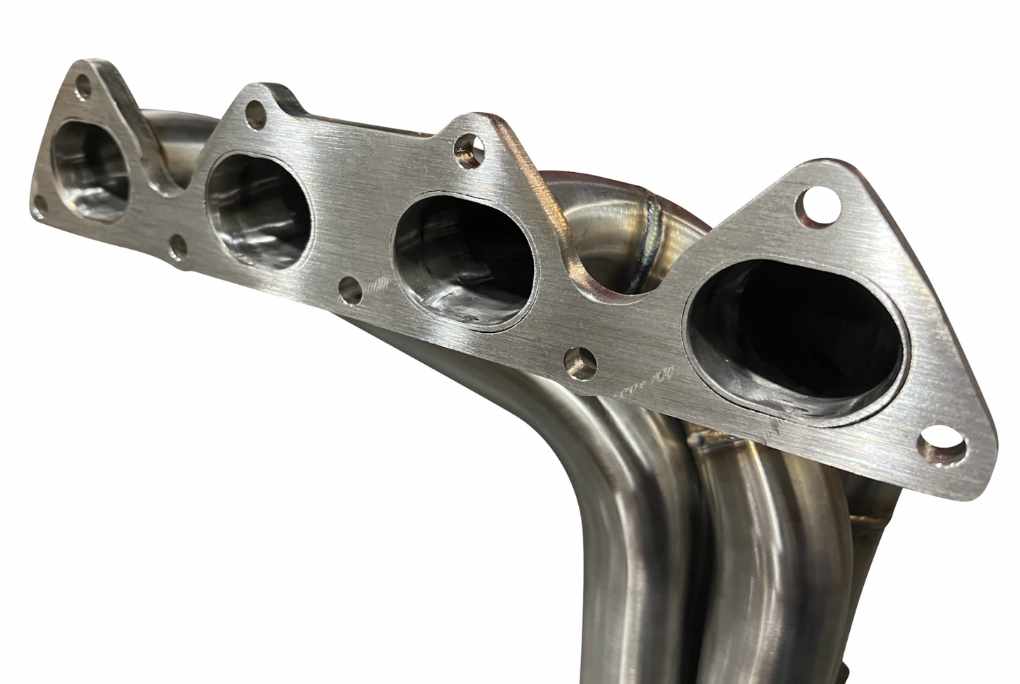 Jack Spania Racing B Series Megaphone Header 4-1 Collector RF V2 for B16 B18 B20 engines, showcasing polished exhaust header with collector pipe