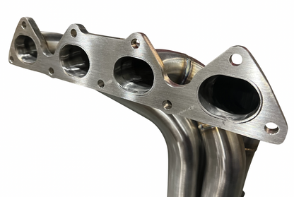 Jack Spania Racing B Series Megaphone Header 4-1 Collector RF V2 for B16 B18 B20 engines, showcasing polished exhaust header with collector pipe