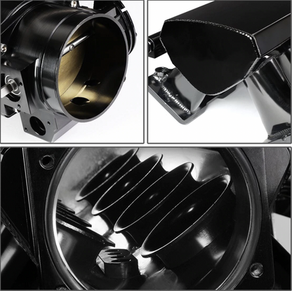 92mm LS engine intake manifold throttle body, fabricated sheet metal, by Jack Spania Racing for LS1, LS2, LS6, LSX engine parts.