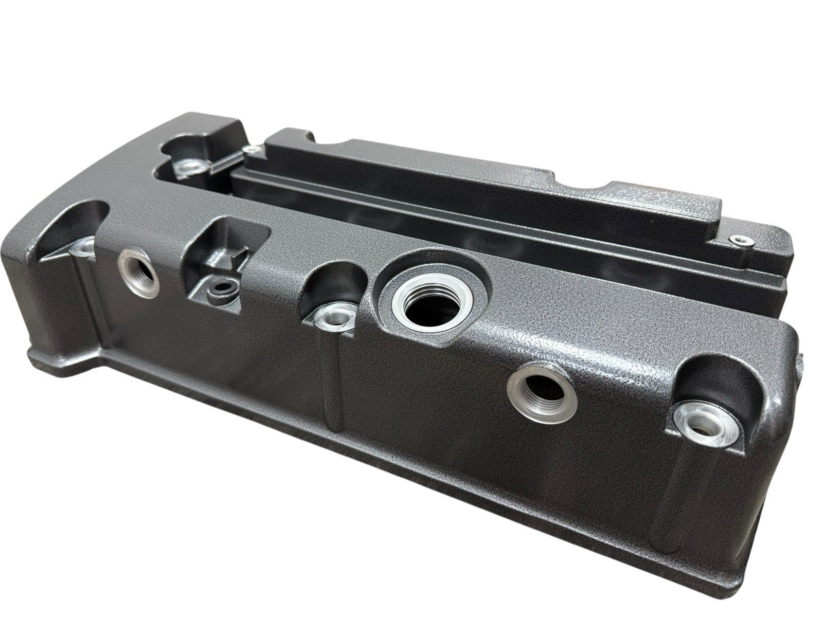 Cast aluminum K Series vented valve cover baffle for Honda Acura K20 K24 engines, featuring AN10 fittings by Jack Spania Racing.
