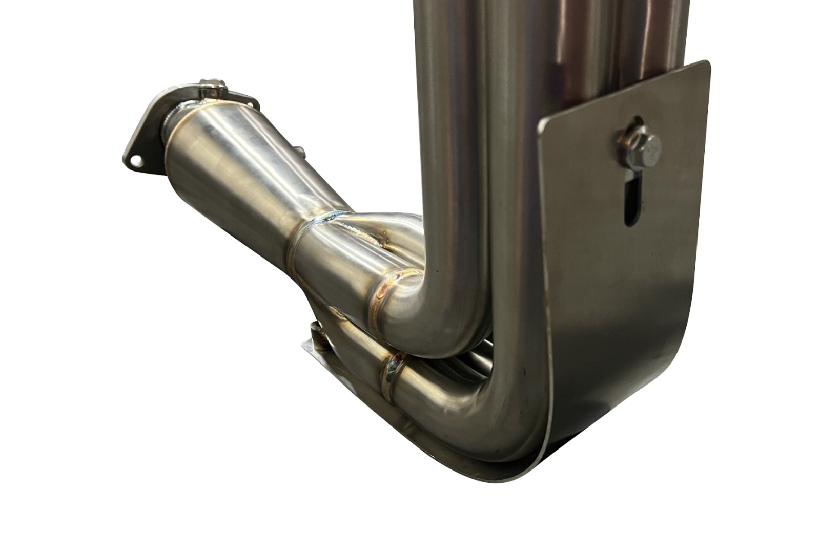 Jack Spania Racing B Series Megaphone Header 4-1 Collector RF V2 for B16, B18, B20 engines, showing the exhaust header with piping and collector.