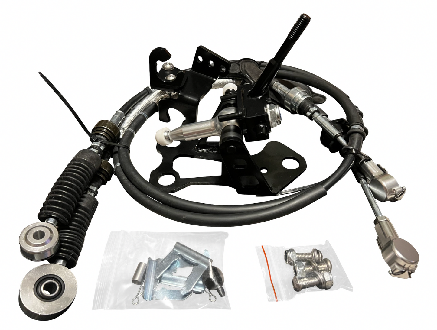 OEM K20z3 shift cable bracket for 8th Gen Honda Civic from Jack Spania Racing, transmission part in black with mounting points.