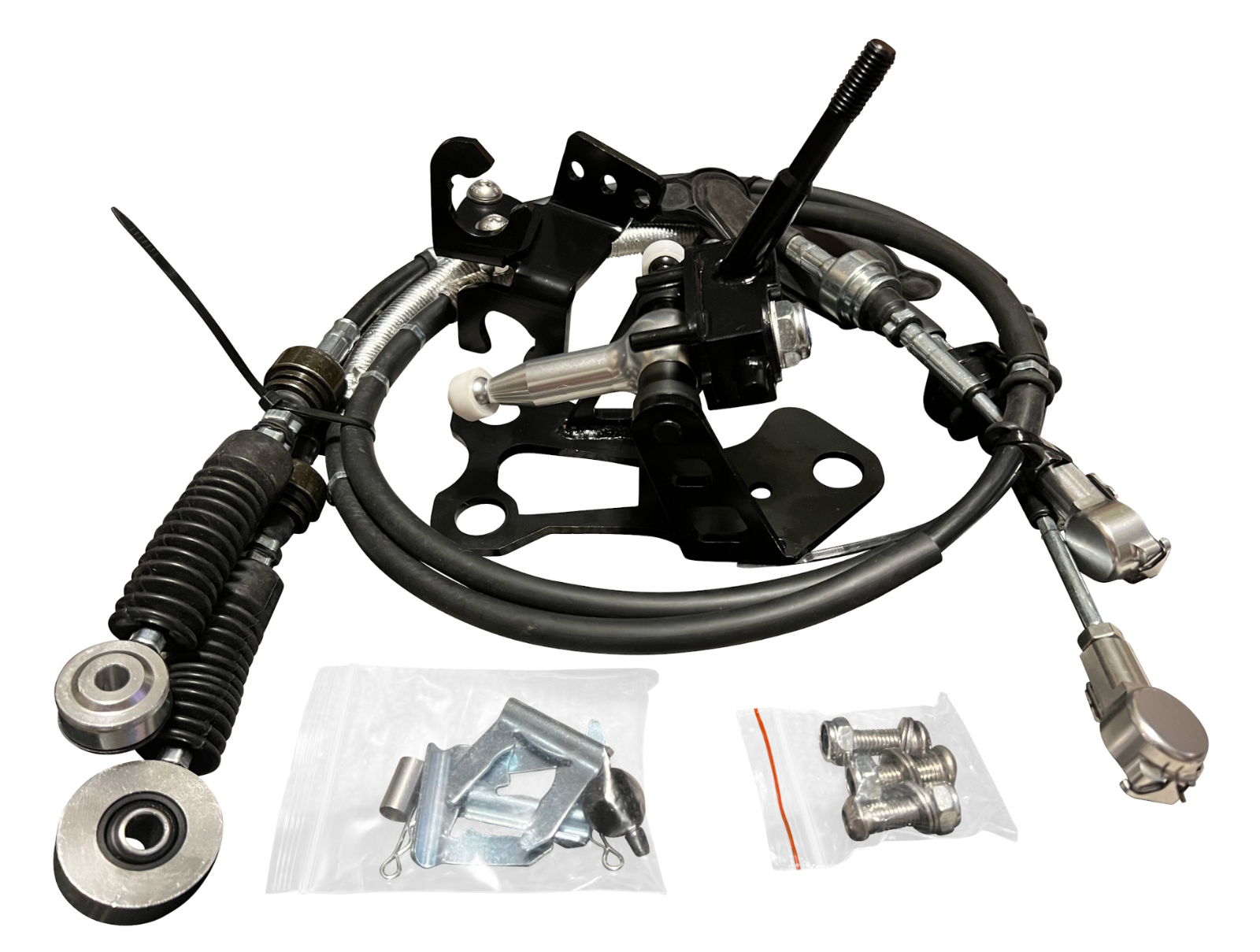 OEM K20z3 shift cable bracket for 8th Gen Honda Civic from Jack Spania Racing, transmission part in black with mounting points.