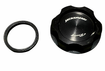 Jack Spania Racing B D F H J K Series valve cover oil cap for engine parts, showing the black metal design and branding.