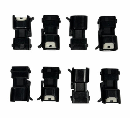 JackSpania Racing EV6 EV14 fuel injector adapter harness set with quick connectors for OBD2 style engine fuel system.