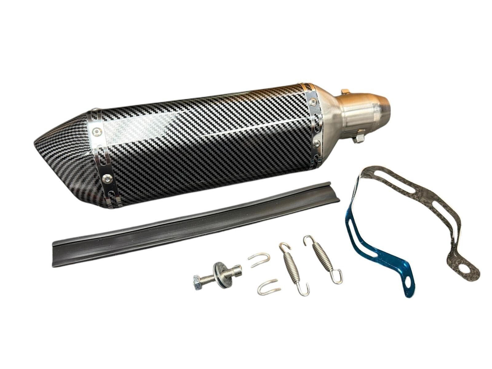 JackSpania Racing slip-on motorcycle exhaust muffler with 51mm pipe and DB killer silencer, shown installed on a motorcycle.