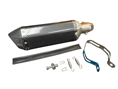 JackSpania Racing slip-on motorcycle exhaust muffler with 51mm pipe and DB killer silencer, shown installed on a motorcycle.