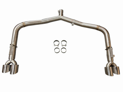 Stainless steel axle back muffler removal kit for 2021-2025 Kia K5 GT Turbo sedan, featuring exhaust parts from JackSpania Racing.