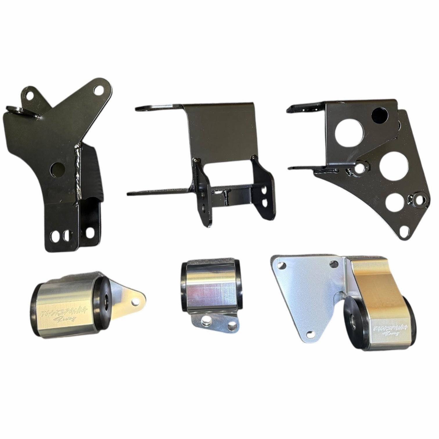 JackSpania Racing billet dual height K Series engine mount for Honda Civic 96-00 K AWD EK with K20 and K24 swap, shown in black.