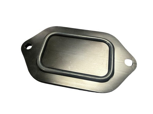 Billet aluminum block off plate for Honda Civic EK firewall engine harness by JackSpania Racing, designed for engine part replacement.
