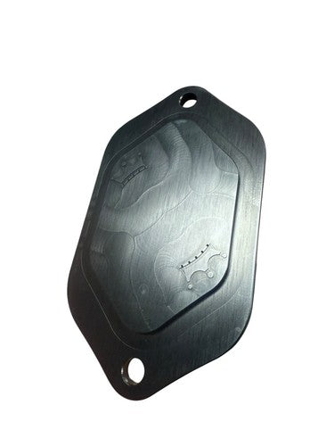 Billet aluminum block off plate for firewall engine harness on Honda Civic EK, by JackSpania Racing, mounted on engine firewall.