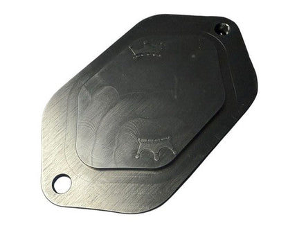 Billet aluminum block off plate for firewall engine harness on Honda Civic EK, by JackSpania Racing, with polished finish and mounting holes.